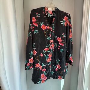 Victoria's Secret Sleep Shirt Women's L Floral 100% Silk Nightgown Pajamas